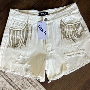 White High-Waisted Jean Shorts with Distressed Hem